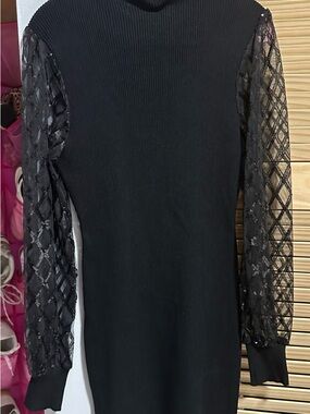 T.J.Maxx Black Knit Dress with Diamond Sheer Sleeves